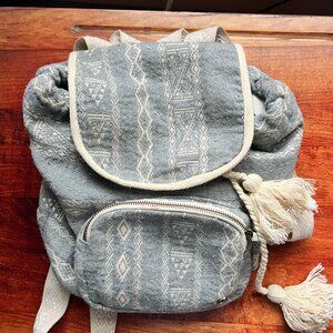 Billabong Blue & White Aesthetic Beachy Tribal Print Mini Backpack